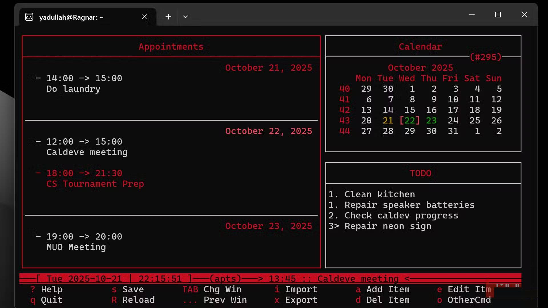 Screenshot 1 của Calcurse